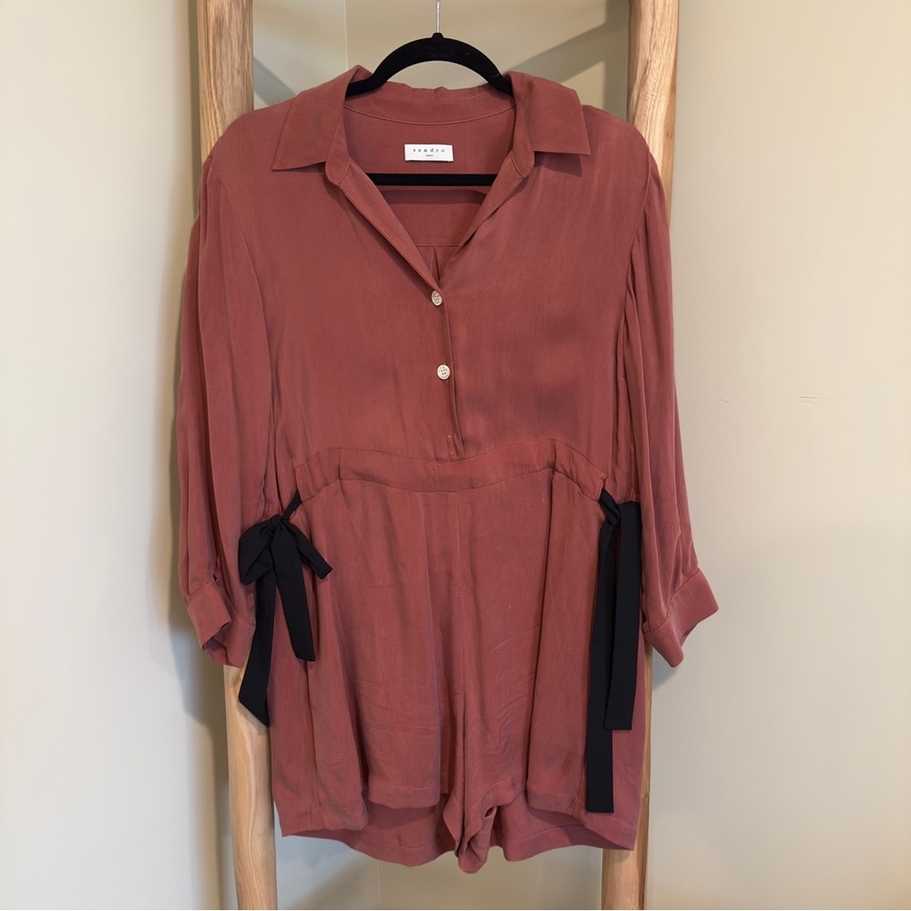 Sandro Terracotta Romper with Black Details